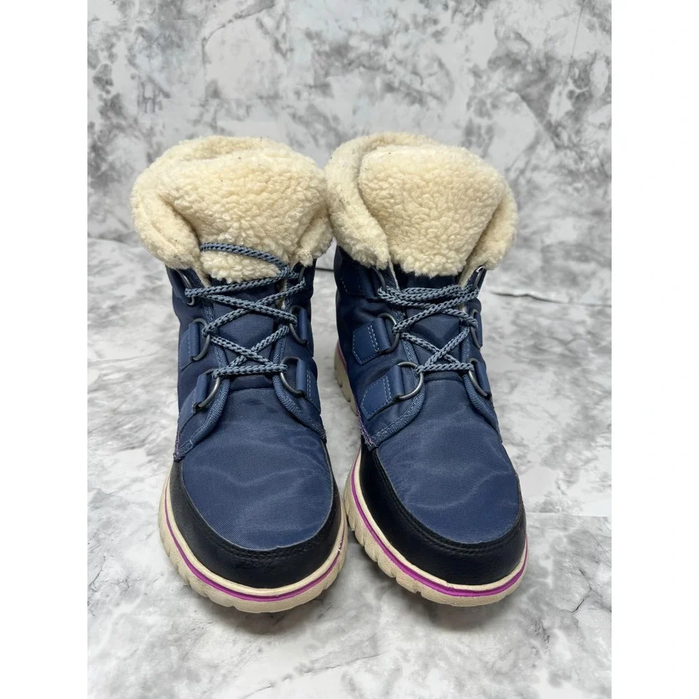 Sorel Whitney💙💜💙 Short Lace Waterproof Winter Boots Navy Blue Purple Womens 8